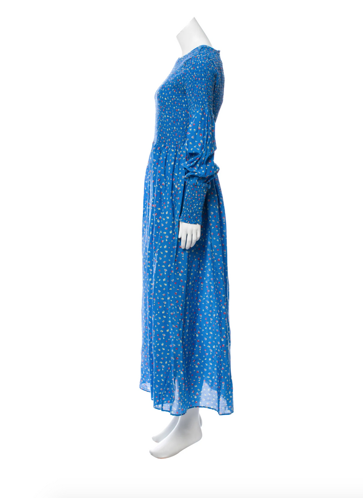 GANNI Smocked Beacon Dress in Marina Blue M L marlene