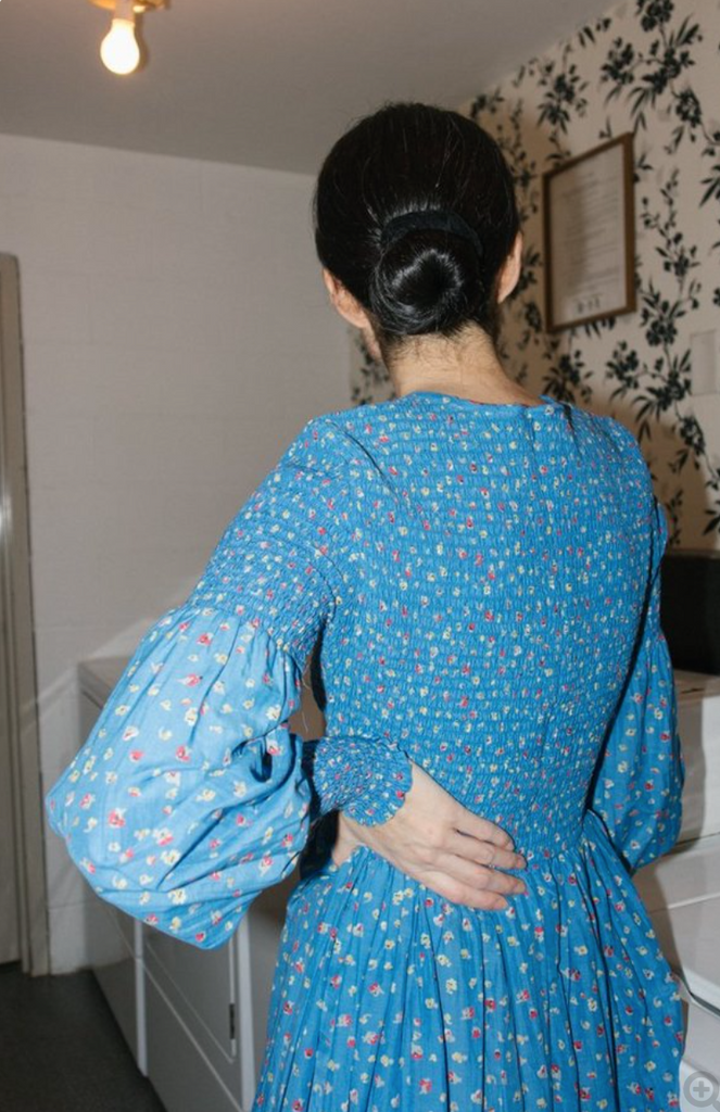 GANNI Smocked Beacon Dress in Marina Blue M L marlene