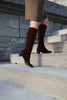 céline square-toed suede riding boots in chocolate brown