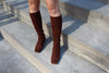 céline square-toed suede riding boots in chocolate brown, size 37.5