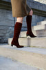 céline square-toed suede riding boots in chocolate brown